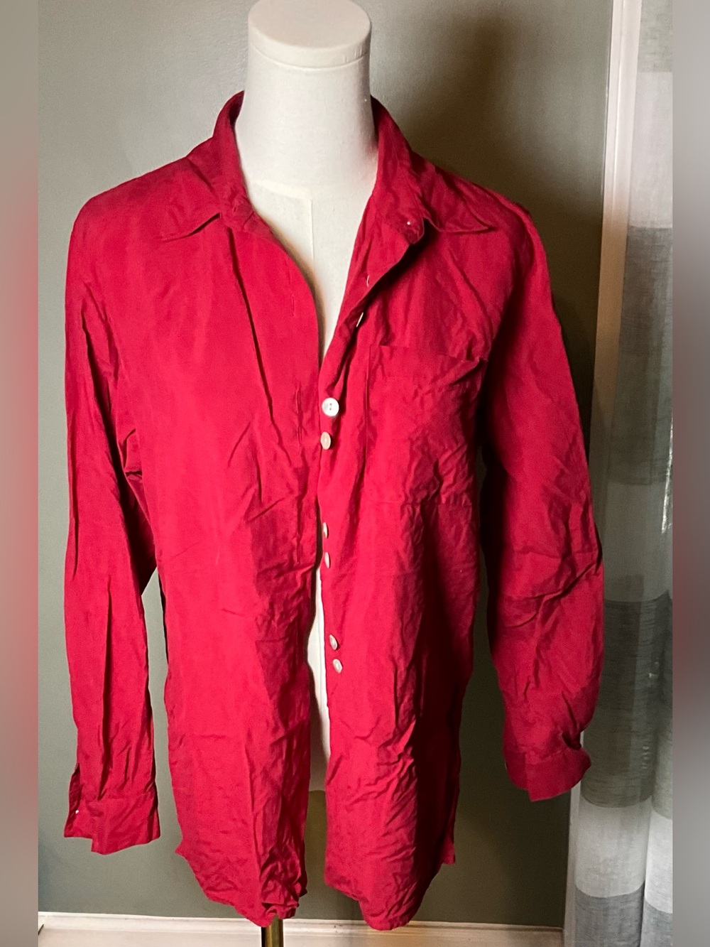 Petite Sophisticate Bright Red Button-Down Shirt